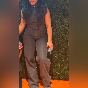 Fashion Nova Washed Black Denim Jumpsuit